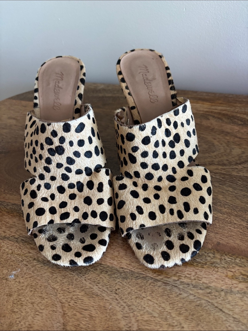 Madewell Tan and Black Leopard-Print Slide calf hair Mules